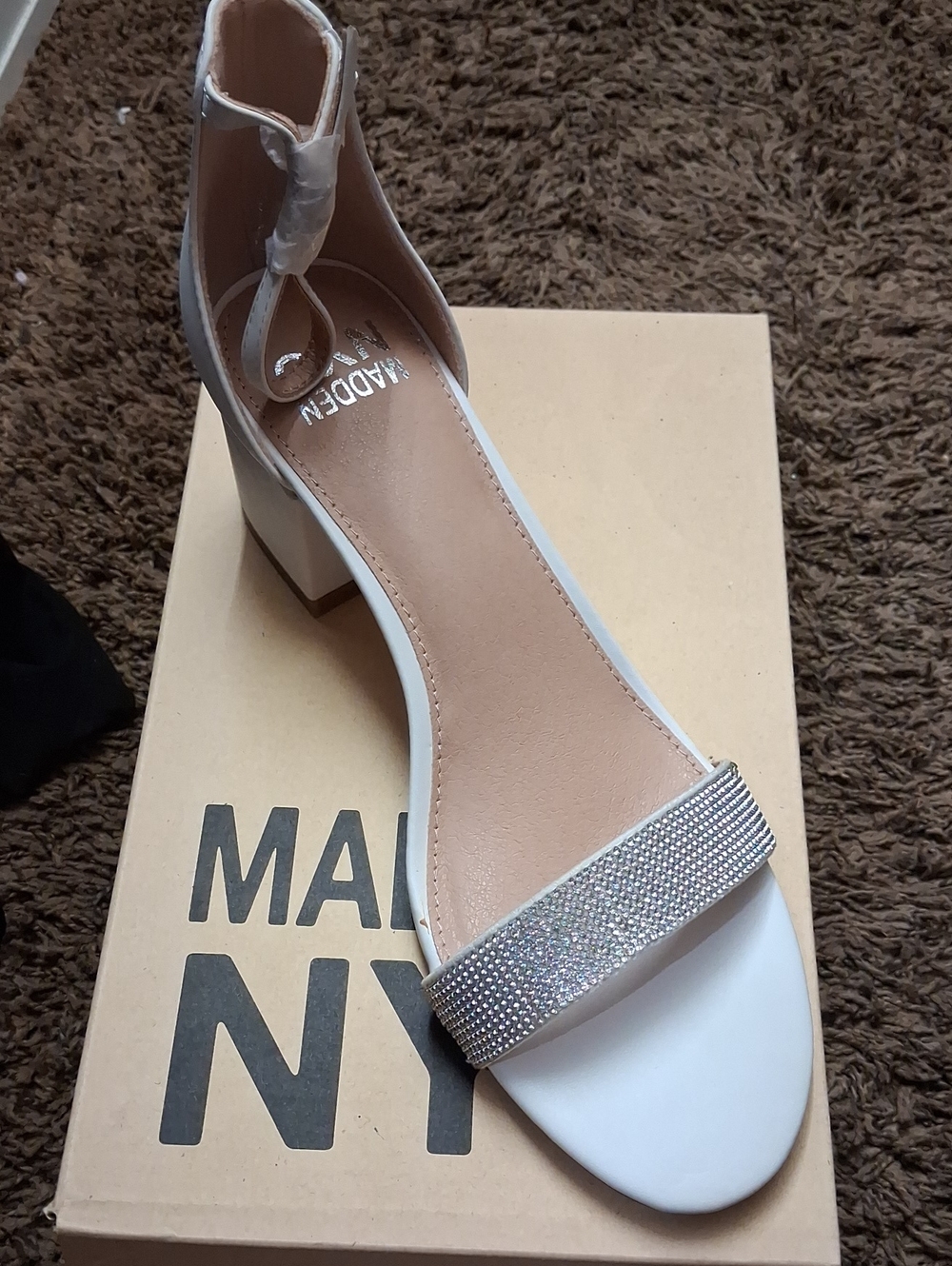 Madden Girl White Ankle-Strap Block Heel Sandal Size 9 And 1/2 White